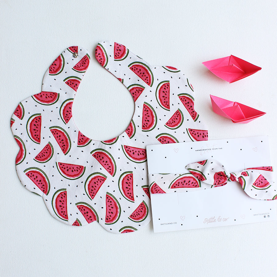 Watermelon Whirl 2 Bibs + Bow Set