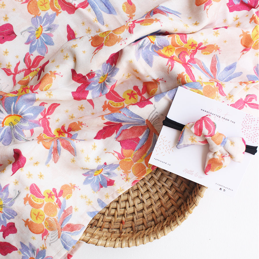 Dream In Flowers - Swaddle + Bow Headband Set