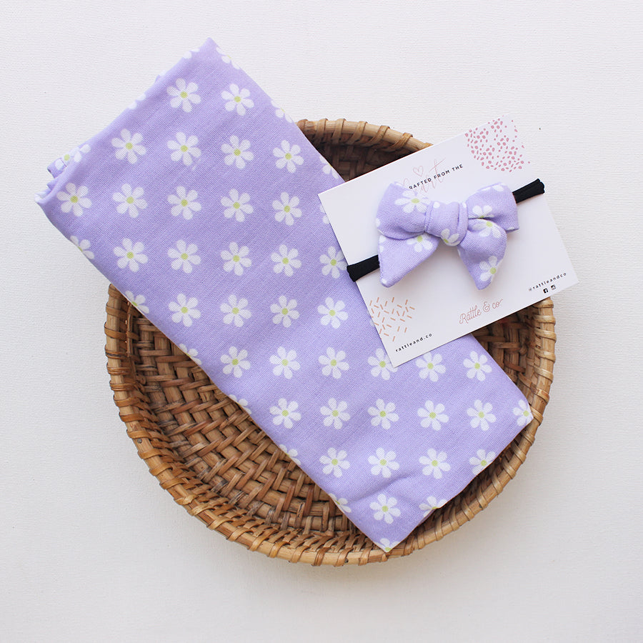 Daisy Daze - Swaddle + Bow Headband Set