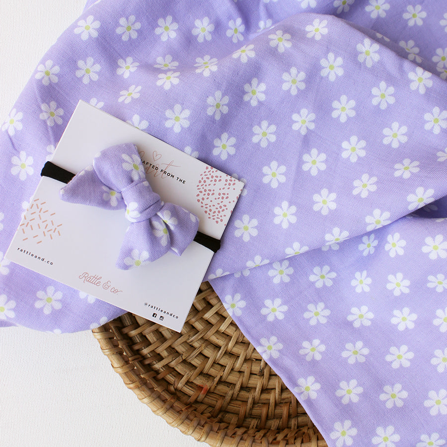 Daisy Daze - Swaddle + Bow Headband Set