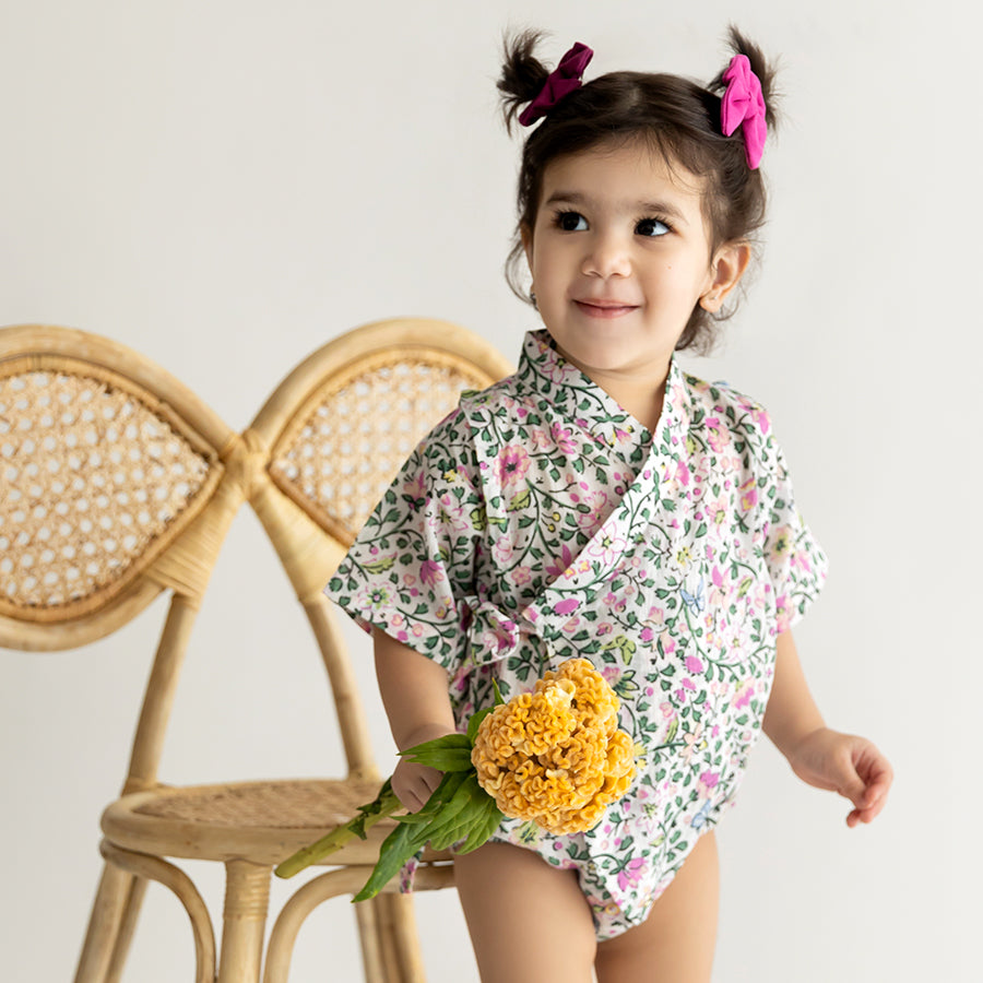 Smiling Ear To Ear Kimono Onesie