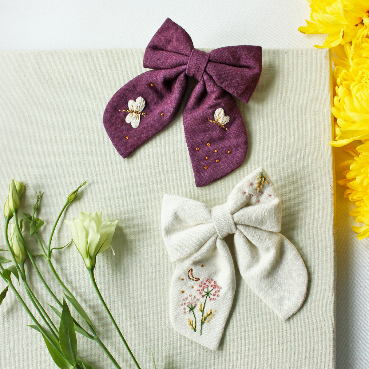 Dragonfly In The Sky - Set Of 2 Embroidered Bows